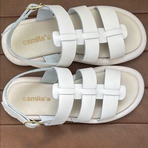 Camilla White Kids Sandals with Gold Buckle